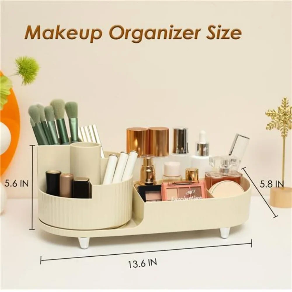 Rotating Makeup Organizer Countertop Storage Tray Brush Holder Vanity Case